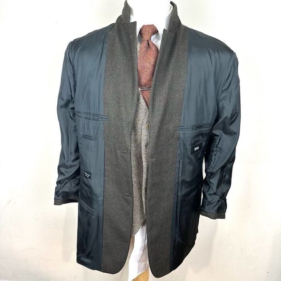 Hugo Boss Olive Windowpane Cashmere Blend‎ Tizian Blazer 44L Read - Picture 8 of 16